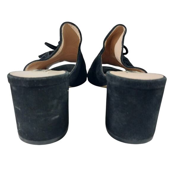 KARL LAGERFELD! BLACK GENUINE SUEDE LEATHER BOW & TASSEL PEEP TOE MULES! SZ 8M - Picture 8 of 10